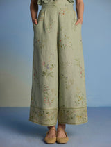 Ama Floral Printed Linen Pant - Mint