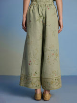 Ama Floral Printed Linen Pant - Mint