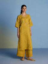 Para Hand-Embroidered Linen Kurta - Ochre