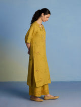 Para Hand-Embroidered Linen Kurta Set  - Ochre