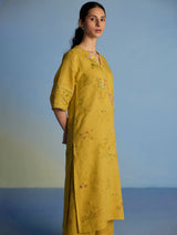 Para Hand-Embroidered Linen Kurta - Ochre