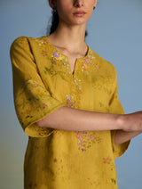 Para Hand-Embroidered Linen Kurta - Ochre