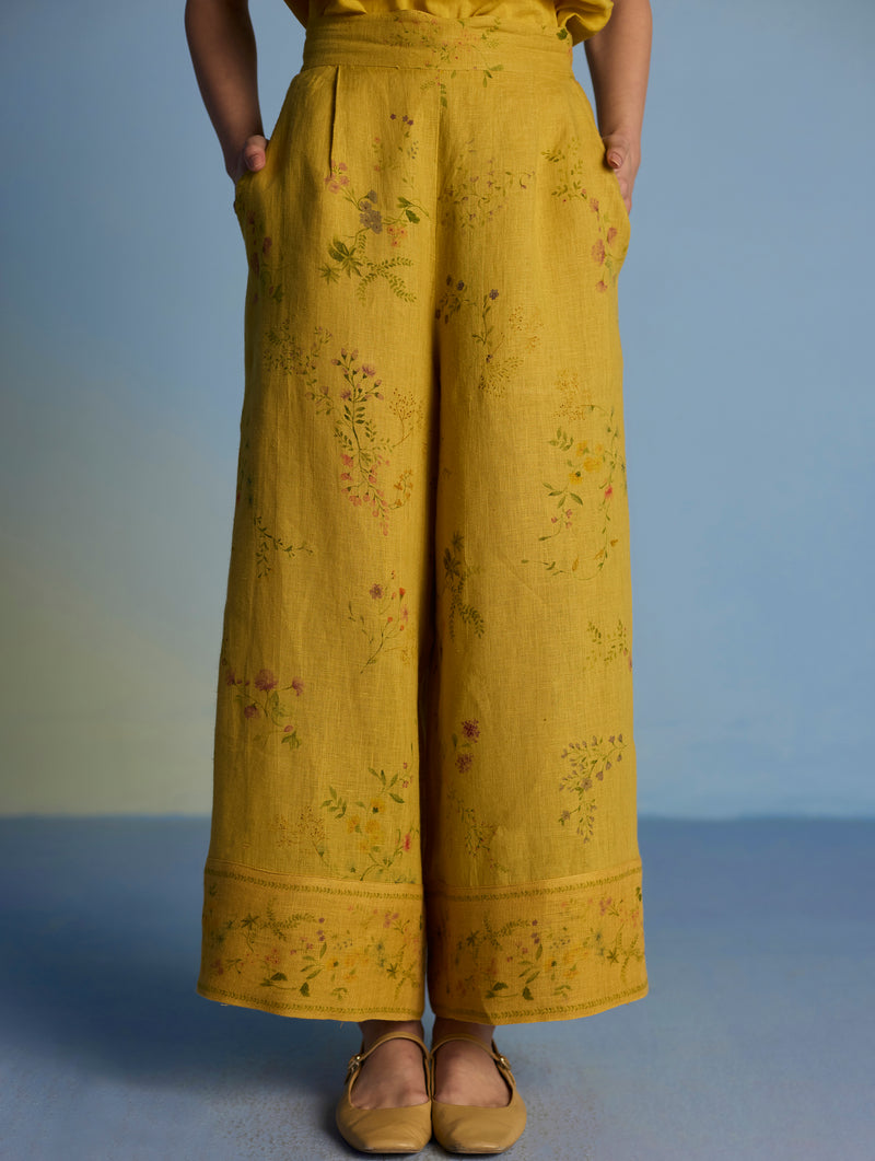 Para Hand-Embroidered Linen Kurta Set  - Ochre