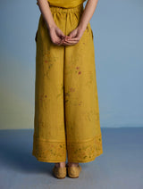 Ama Floral Printed Linen Pant - Ochre