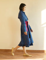 Kayan Jamdani Wool Dress with Jacket - Navy