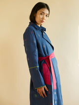 Kayan Jamdani Wool Dress with Jacket - Navy