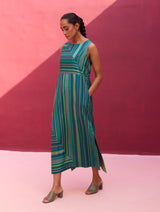 Irsa Sleeveless Silk Stripe Dress - Peacock