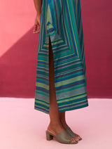 Irsa Sleeveless Silk Stripe Dress - Peacock