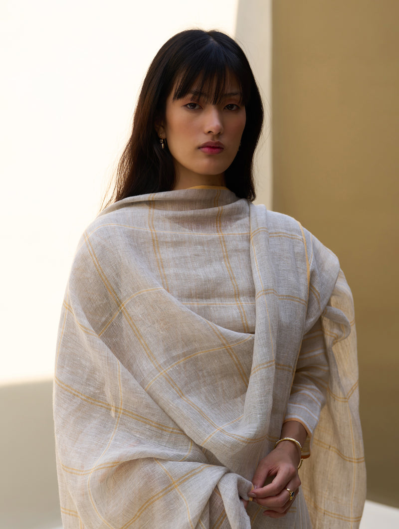 Eiko Striped Linen Kurta Set - Natural