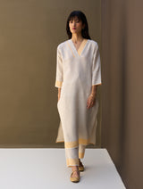 June Border Linen Kurta Set - Natural