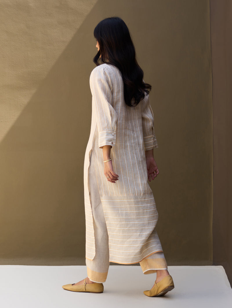 Eben Stripe Border Linen Co-ord Set - Natural