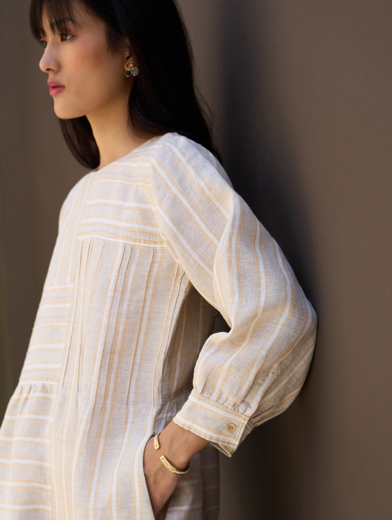 Kwan Striped Linen Dress - Natural