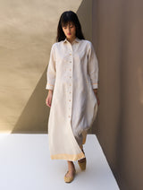 Ani Border Linen Dress - Natural