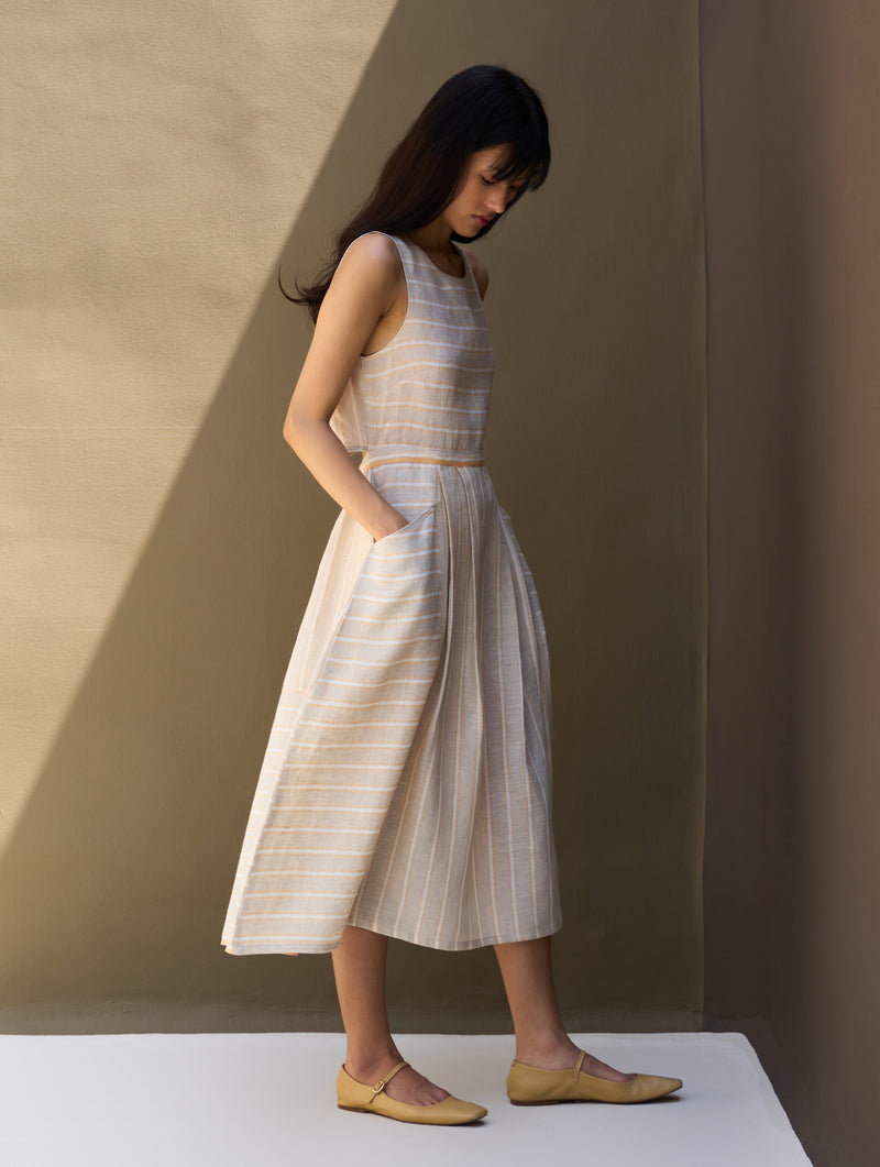 Neza Stripe Linen Sleeveless Dress - Natural