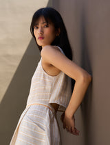 Neza Stripe Linen Sleeveless Dress - Natural