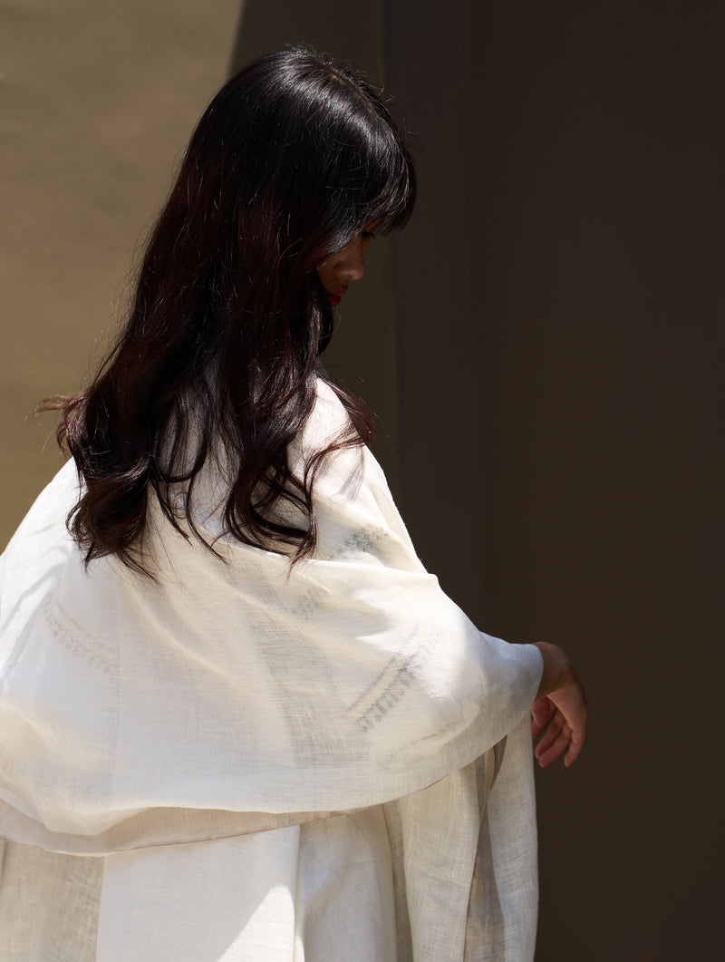 Zara Handloom Linen Dupatta - Ivory