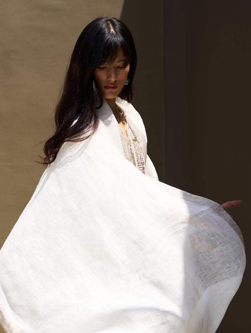 Zara Handloom Linen Dupatta - Ivory