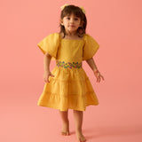 Alina Embroidered Linen Dress - Mustard