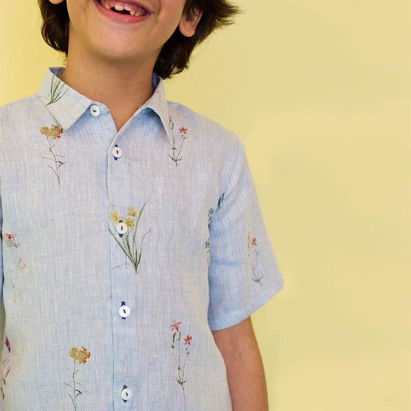 Kai Botanical Linen Shirt - Sky