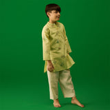 Kash Floral Linen Kurta Set - Pistachio