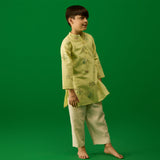 Kash Floral Linen Kurta - Pistachio