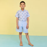 Jiro Plain Linen Shorts - Sky