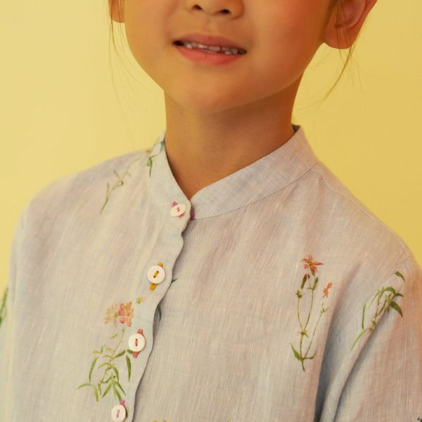 Zinnia Botanical Linen Shirt - Sky