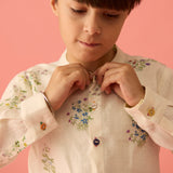 Ivan Floral Linen Shirt- Ivory