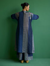 Rida Hand-Embroidered Metallic Linen Kurta - Navy