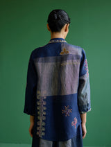 Tansa Hand-Embroidered Metallic Linen Shirt - Navy