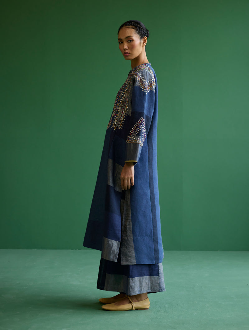 Rida Hand-Embroidered Kurta Set - Navy