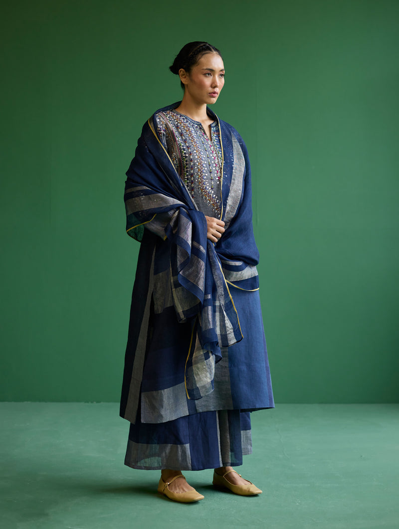 Rida Hand-Embroidered Kurta Set - Navy