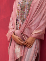 Saana Hand-Embroidered Silk Kurta Set  - Lavender