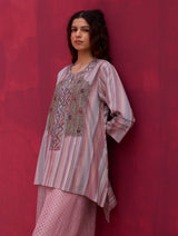 Olena Hand-Embroidered Silk Kurta Set - Lavender