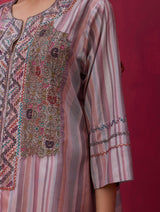 Olena Hand-Embroidered Silk Kurta - Lavender