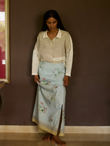 Zaha Ivory Metallic Shirt With Sky Blue Floral Skirt