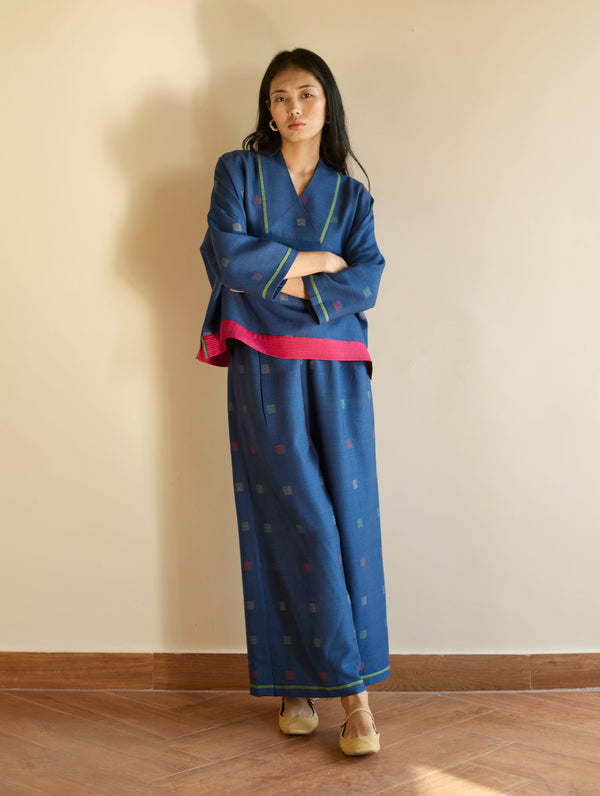 Humra Jamdani Wool Co-ord Set - Navy