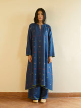 Sakina Jamdani Wool Kurta Set - Navy