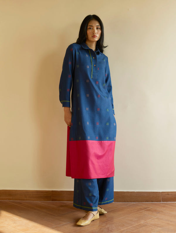 Akia Wool & Silk Kurta - Navy