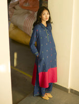 Akia Wool & Silk Kurta Set - Navy