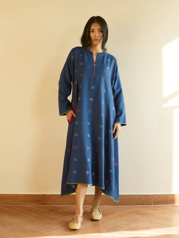 Sakina Jamdani Wool Pheran - Navy