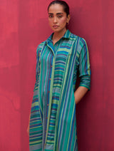 Kinza Paneled Silk Dress - Peacock