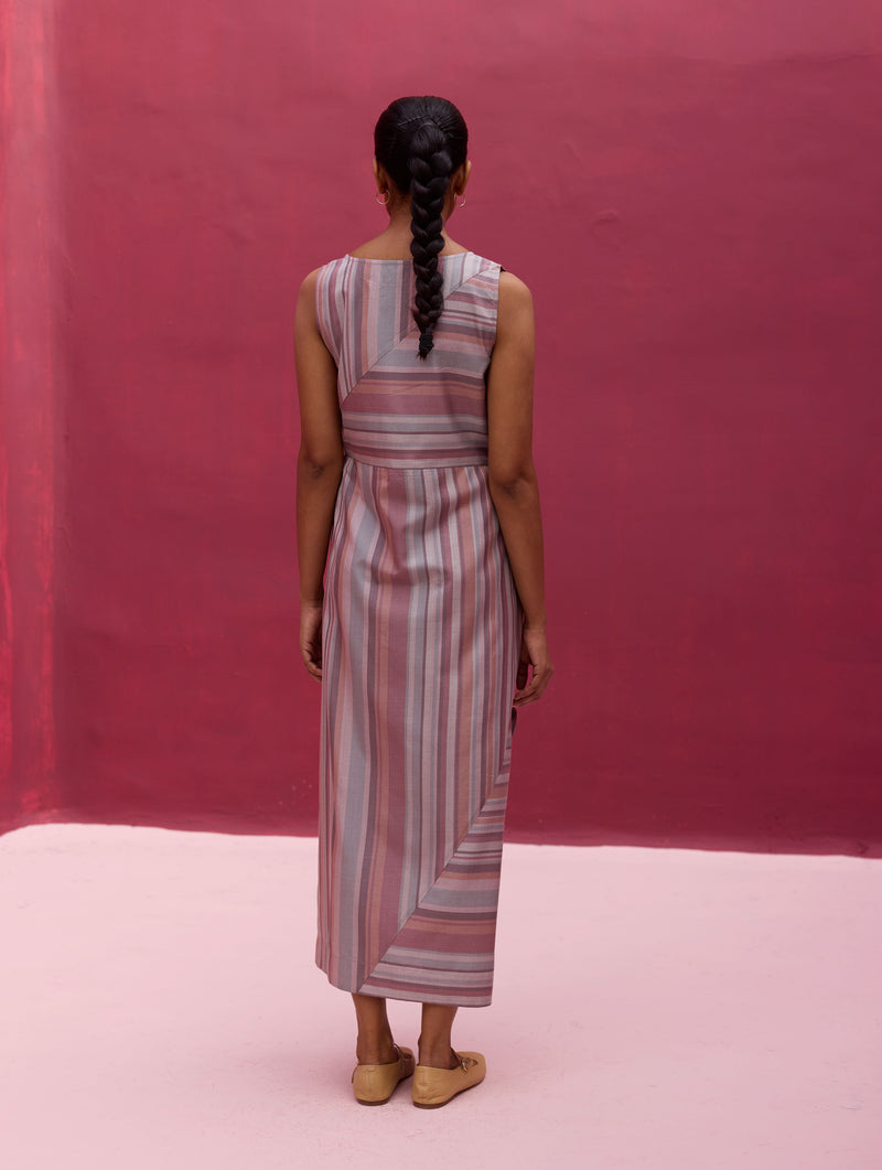 Irsa Silk Stripe Dress with Overlay - Lavender