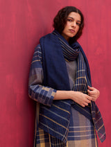 Kiza Handwoven Linen Dupatta - Navy