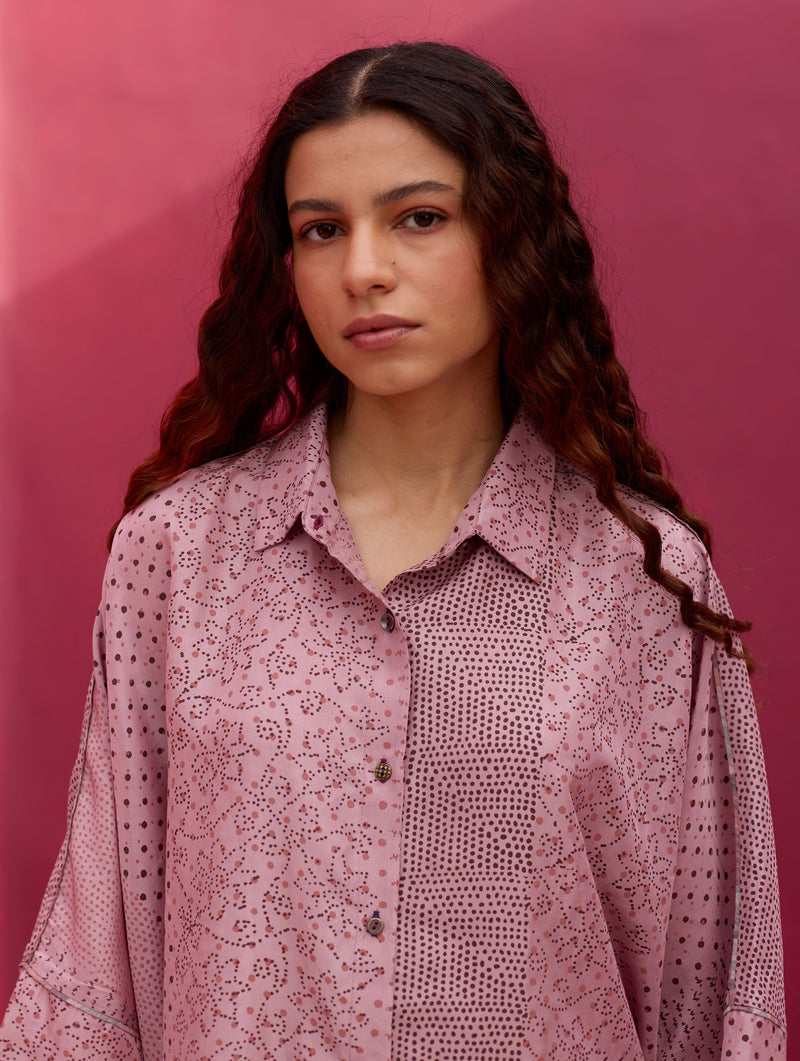 Aiza Block Printed Silk Shirt - Lavender