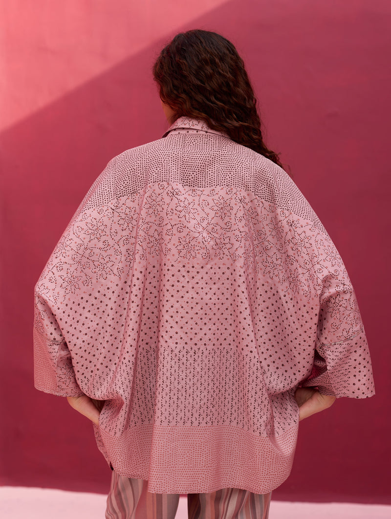 Aiza Block Printed Silk Shirt - Lavender