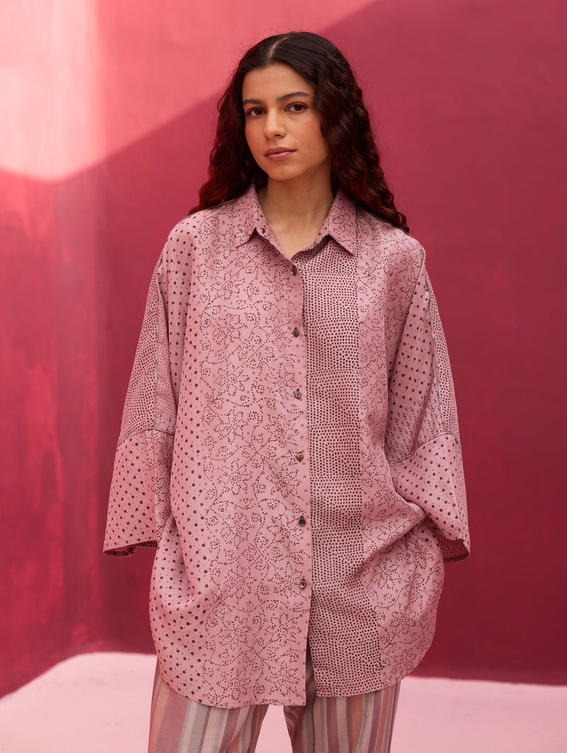 Aiza Block Printed Silk Shirt - Lavender