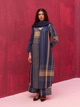 Inga Check Linen Kurta - Navy