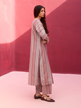 Nura Stripe Silk Kurta Set - Lavender