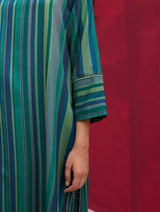 Nura Stripe Silk Kurta Set - Peacock